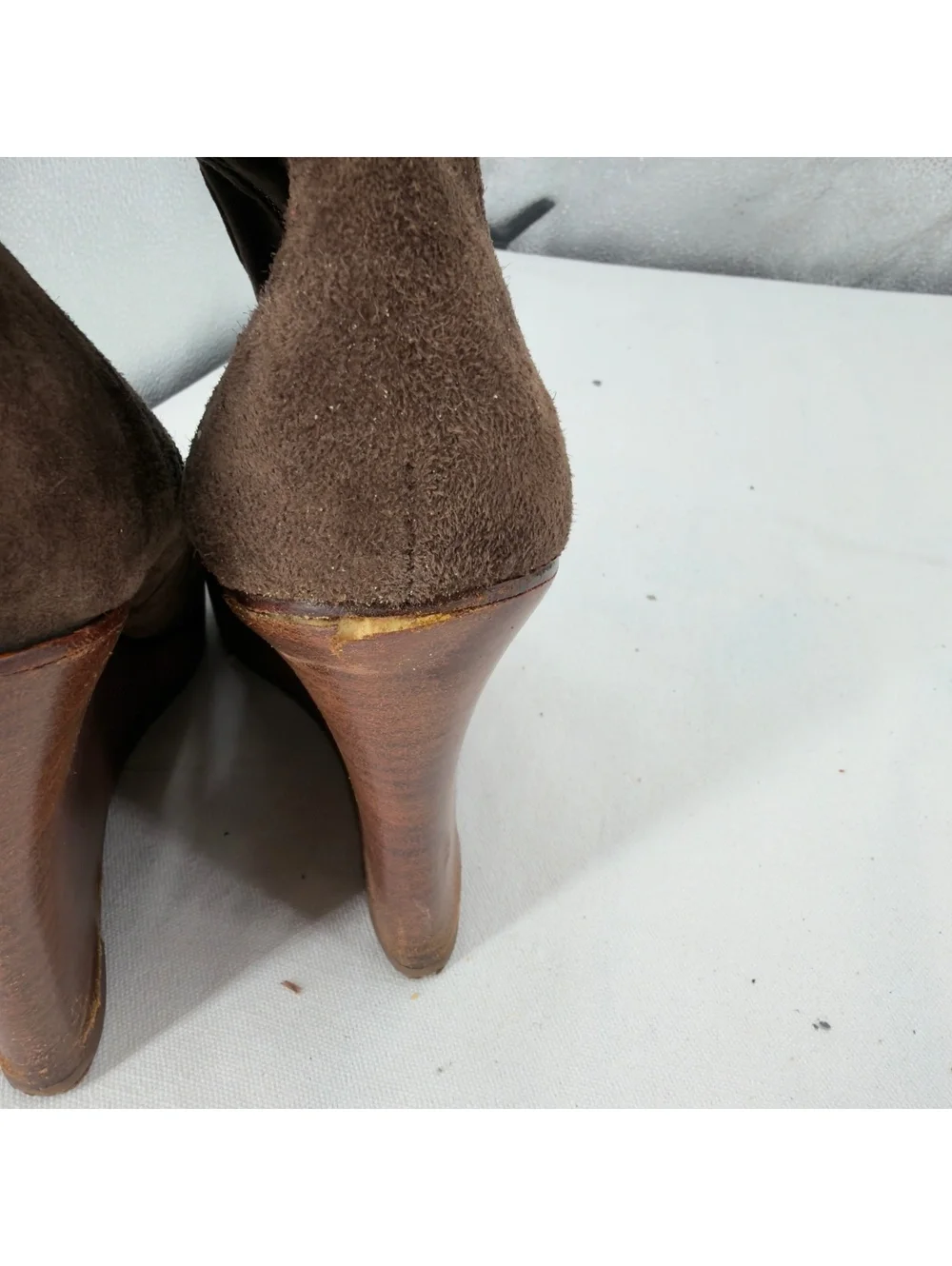 Vintage  Manntra Leather Brown Suede Wedge Knee High Boots Round Toe Size 9M